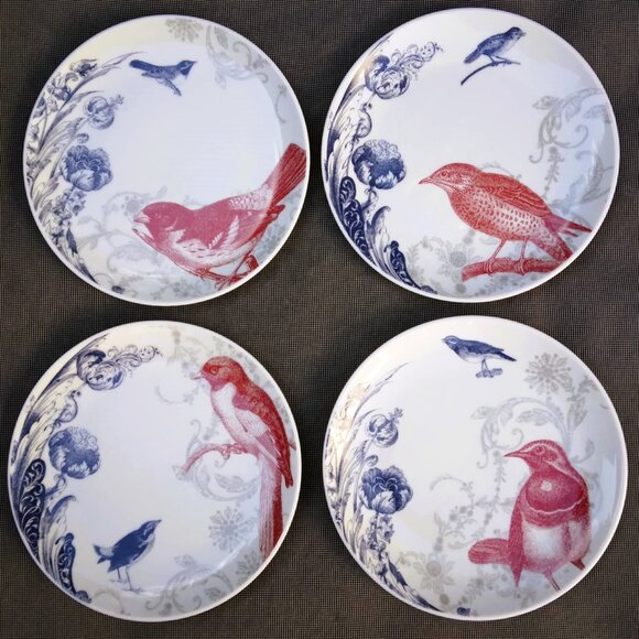 Lovely Set of 4 Porcelain Hand Painted Enameled Plates with Arabesques/ Red Song - Picture 1 of 15